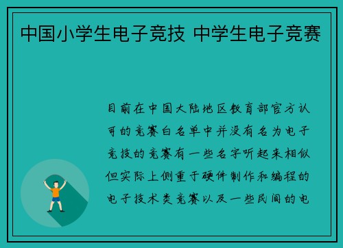 中国小学生电子竞技 中学生电子竞赛